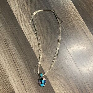 Carolyn Pollack multi-stone channel inlay pendant multi-strand necklace.